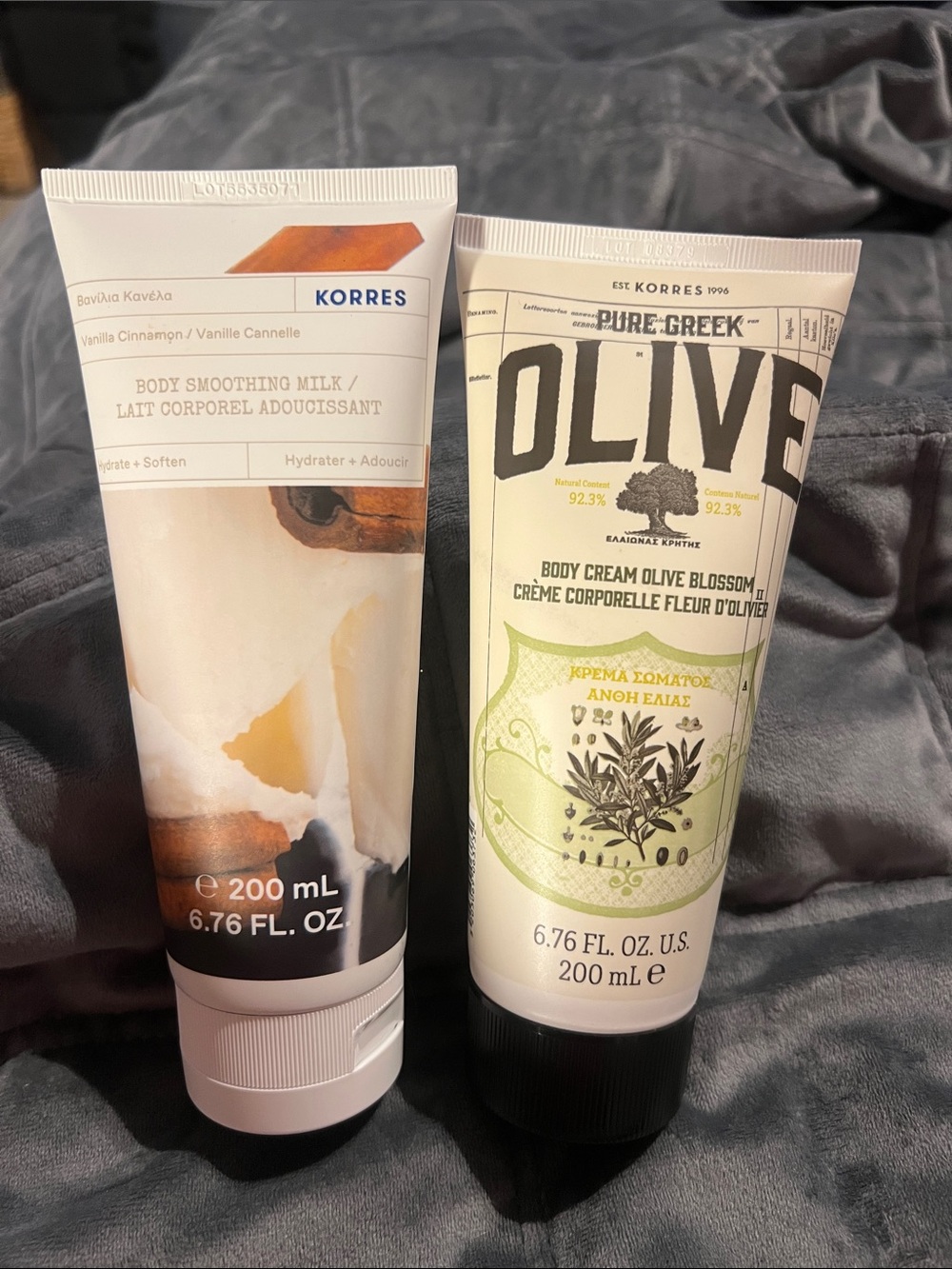 Korres Olive Blossom Body Cream & Vanilla Cinnamon Body Smoothing Milk,both 6.76